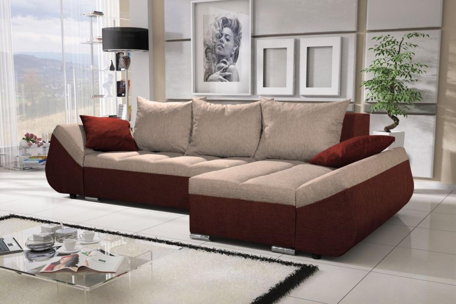 Ecksofa Sofa KLEO mit Schlaffunktion Braun-Beige Ottomane Rechts Bild 1