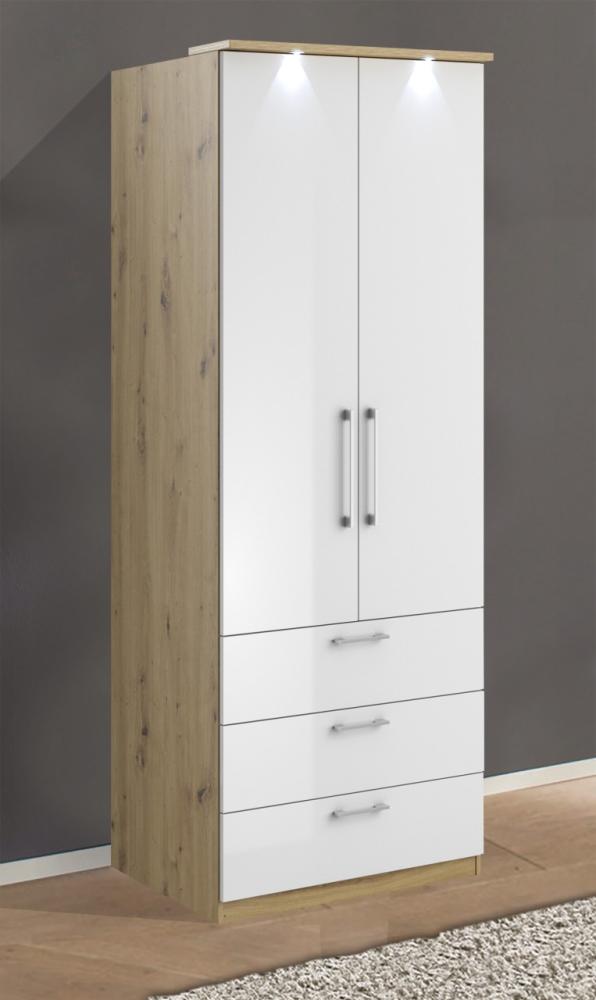 Kleiderschrank "Optima" Drehtürenschrank 90cm artisan Eiche weiß Hochglanz 2türig Bild 1