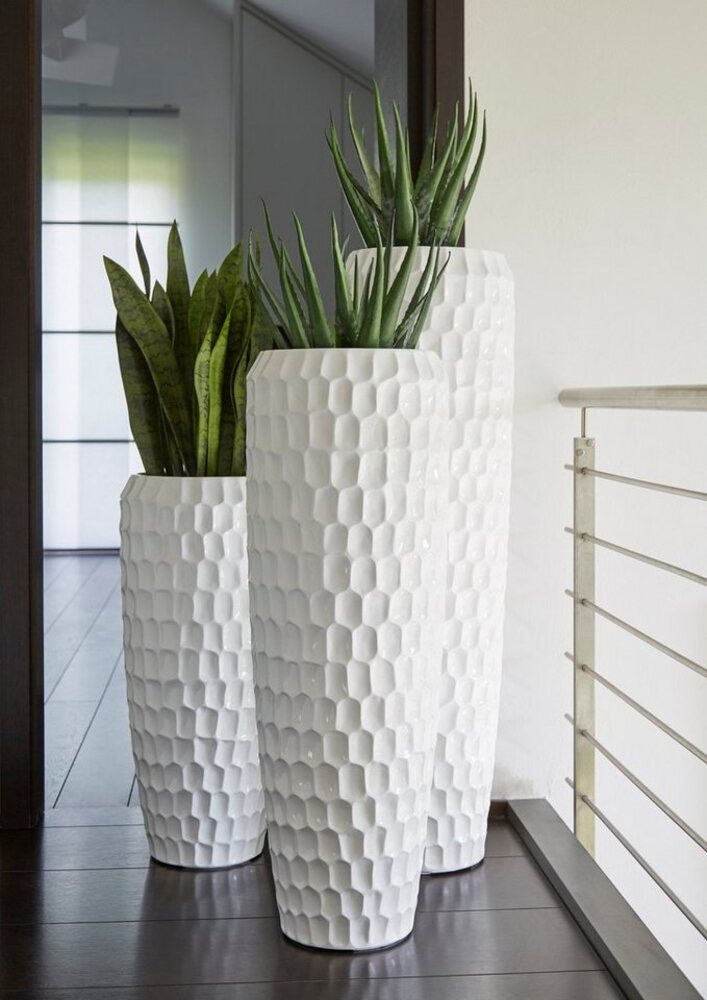 Flingora Bodenvase Celice, mit Einsatz - Fiberglas - Indoor & Outdoor - Weiß - Höhe 75 cm Bild 1