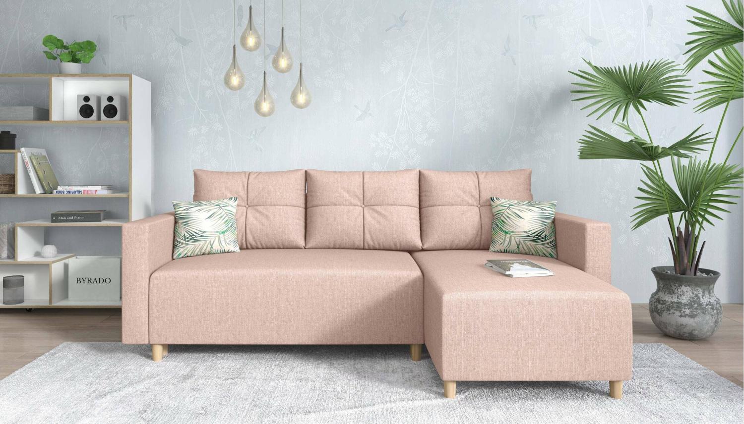 Stylefy Lamone Ecksofa Strukturstoff Rosa Rechts Bild 1