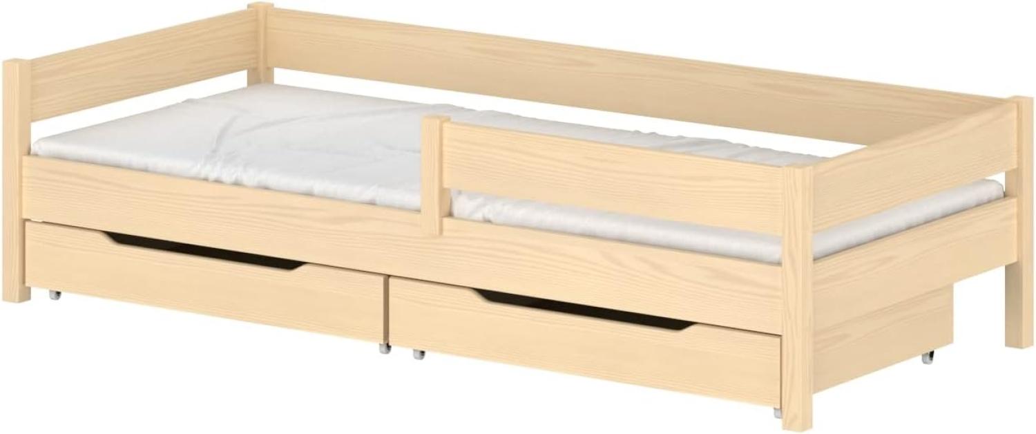 WNM Group Kinder Einzelbett Miki mit Schubladen und Matratze, 4 Farben, viele verschiedenen Größen, Massivholz & Holz-Platte, 180x90- Gekalkte Eiche Bild 1