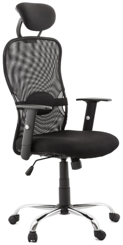 Ergonomischer Bürostuhl mit Netzrücken | Drehstuhl mit Lordosenstütze und Kopfstütze | Schreibtischstuhl mit Wippmechanik | Moderne Ausführung | Schwarz, 120-130 cm | TURONIX von Kadima Design Bild 1