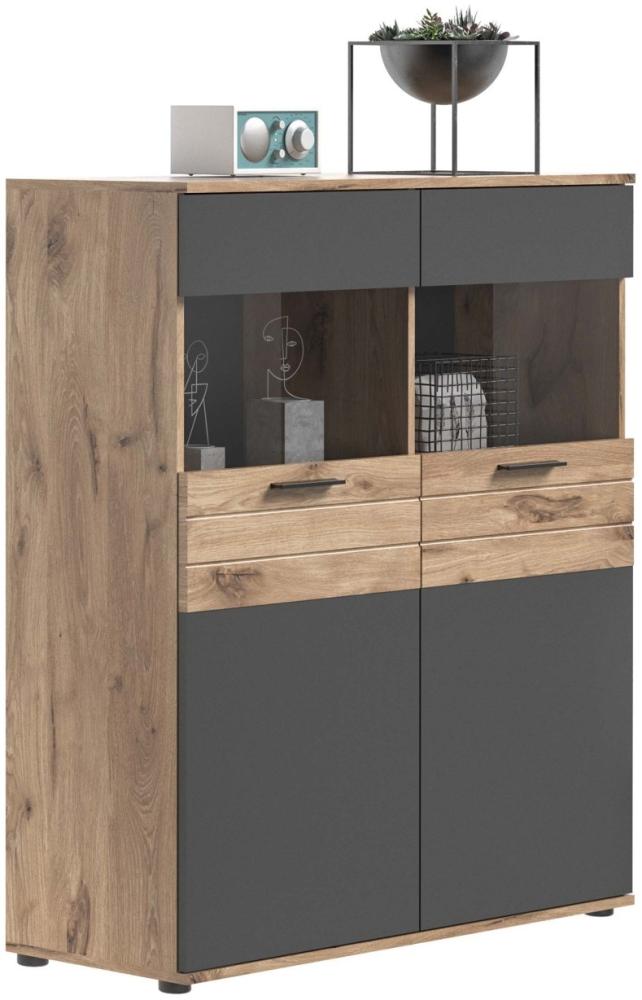 Vitrine Mason II - Nox Oak / Basalt Grau mit Unterbauspots Bild 1