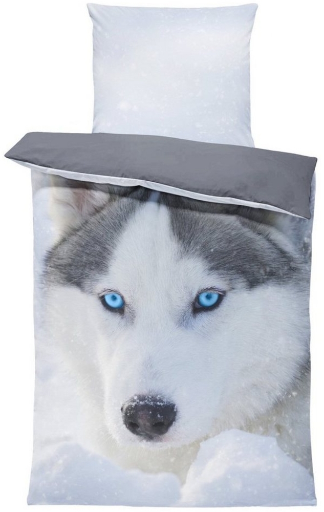 One Home Bettwäsche Husky, Mikrofaser, 2 teilig, Schnee Hunde Wendebettwäsche Bild 1