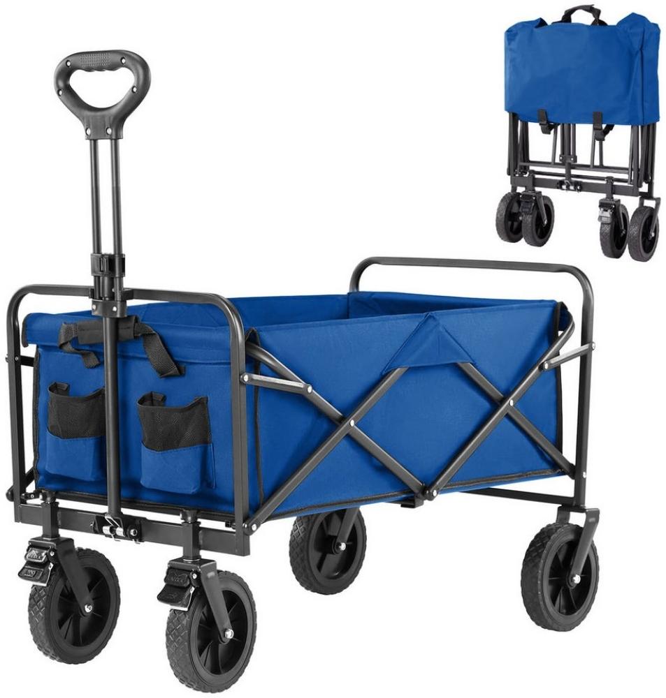 DUMOS Rollwagen Faltbar, Strand Handwagen, Outdoor-Trolley, Klappbarer Gartenwagen, 120kg Belastbarkeit, mit Getränkehalter Bild 1