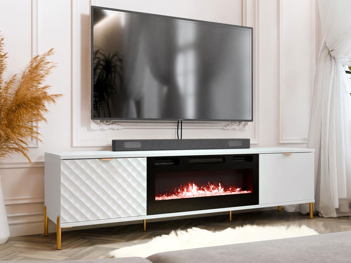 Mirjan24 'Lemiros EF' TV-Lowboard mit Kamin und Heizfunktion, Holz weiß, 180 x 53 x 42 cm Bild 1