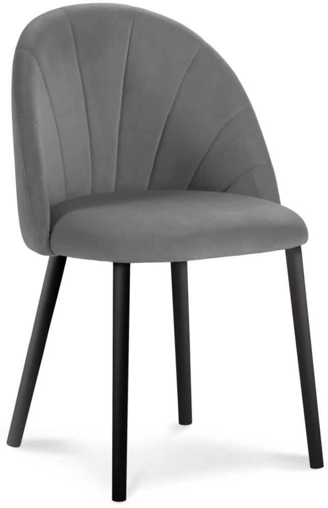 Micadoni Samtstoff Stuhl Ventura | Bezug Light Grey | Beinfarbe Black Wood Bild 1