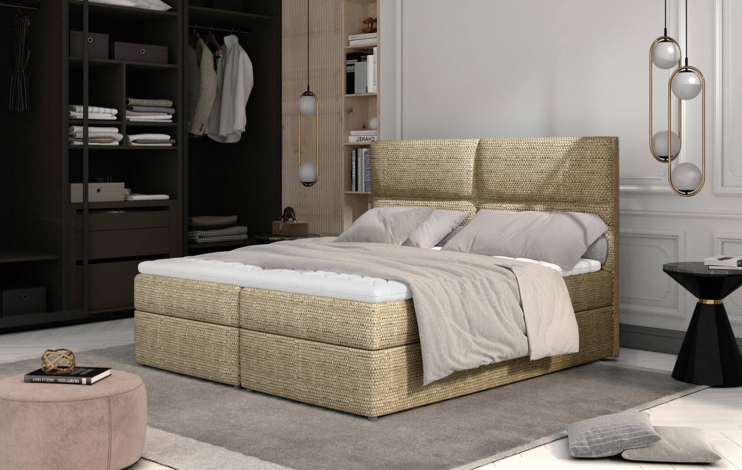 Amber 145x210, Boxspring Bett, Beige Bild 1