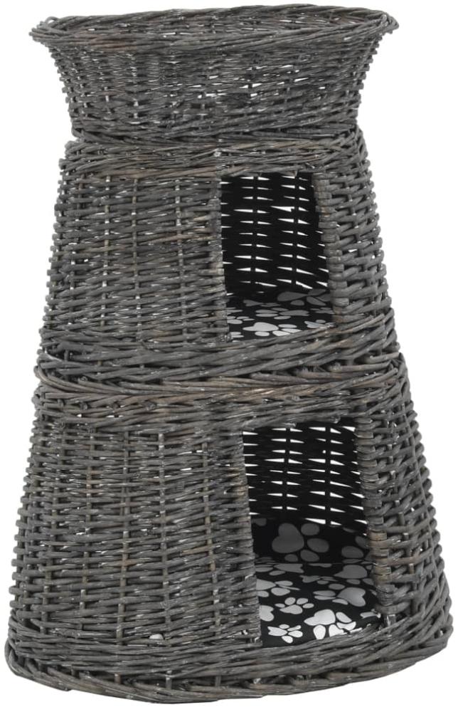 3-tlg. Katzenkorb-Set mit Kissen Grau 47 x 34 x 60 cm Grau Weide Bild 1