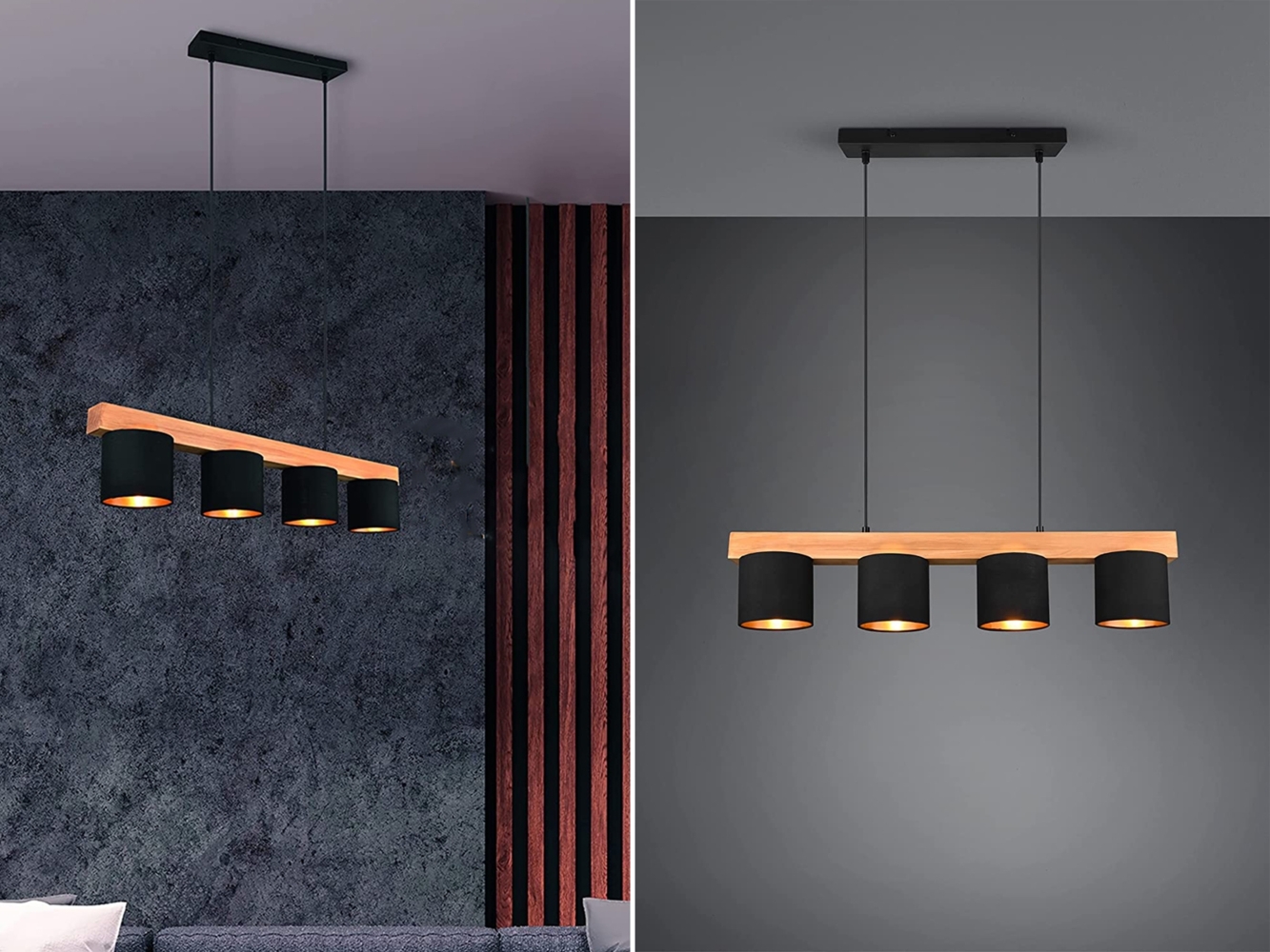 Holzleuchte, 4 flammig, Höhe anpassbar, schwarz, gold Bild 1