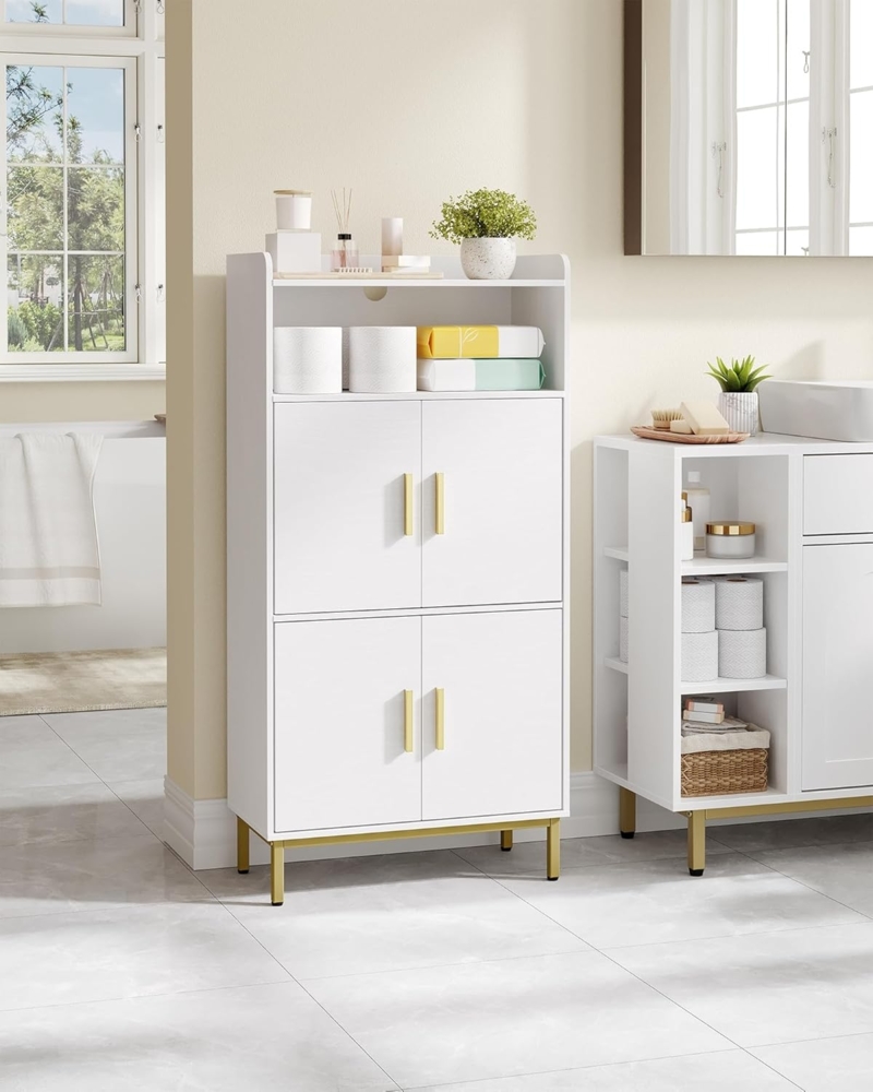 Badezimmerschrank, Badschrank, Küchenschrank, Aufbewahrungsschrank, 4 Türen und 1 offener Bereich, Verstellbare Ablage, Badezimmer, Wohnzimmer, Arbeitszimmer, 30 x 60 x 120 cm, Weiß Bild 1