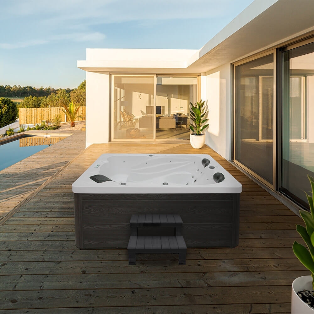 HOME DELUXE Outdoor-Whirlpool 'Sunset', 220 x 156 cm, für 3 Personen, mit Treppe & Thermoabdeckung Bild 1