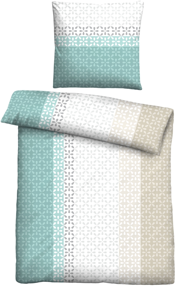 Traumhaft schlafen - Castell - Markenbettwäsche Mikrofaser Bettwäsche 0561118 LÄNGSSTREIFEN, aqua, 1x 155x220 cm + 1x 80x80 cm Bild 1