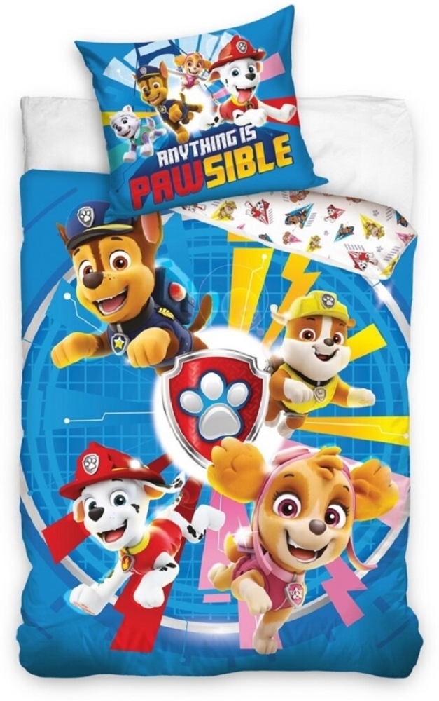 PAW Patrol Bettwäsche-Set Poly-Baumwolle 140x200 cm Bettbezug + 65x65 cm Kissenbezug Bild 1