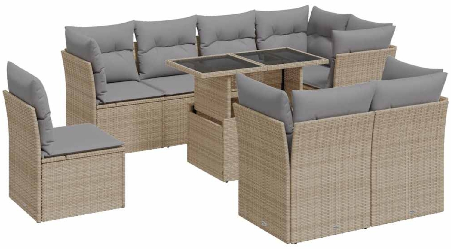 vidaXL 9-tlg. Garten-Sofagarnitur mit Kissen Beige Poly Rattan 3326180 Bild 1