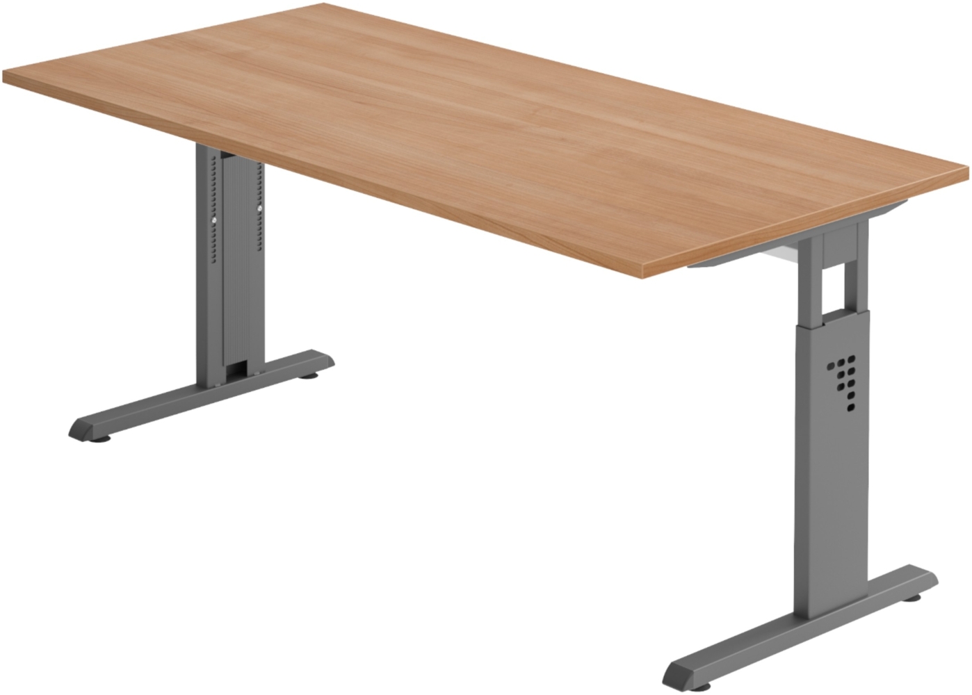 bümö höhenverstellbarer Schreibtisch O-Serie 160x80 cm in Nussbaum, Gestell in Graphit - PC Tisch für's Büro manuell höhenverstellbar, Computertisch verstellbar, OS-16-N-G Bild 1