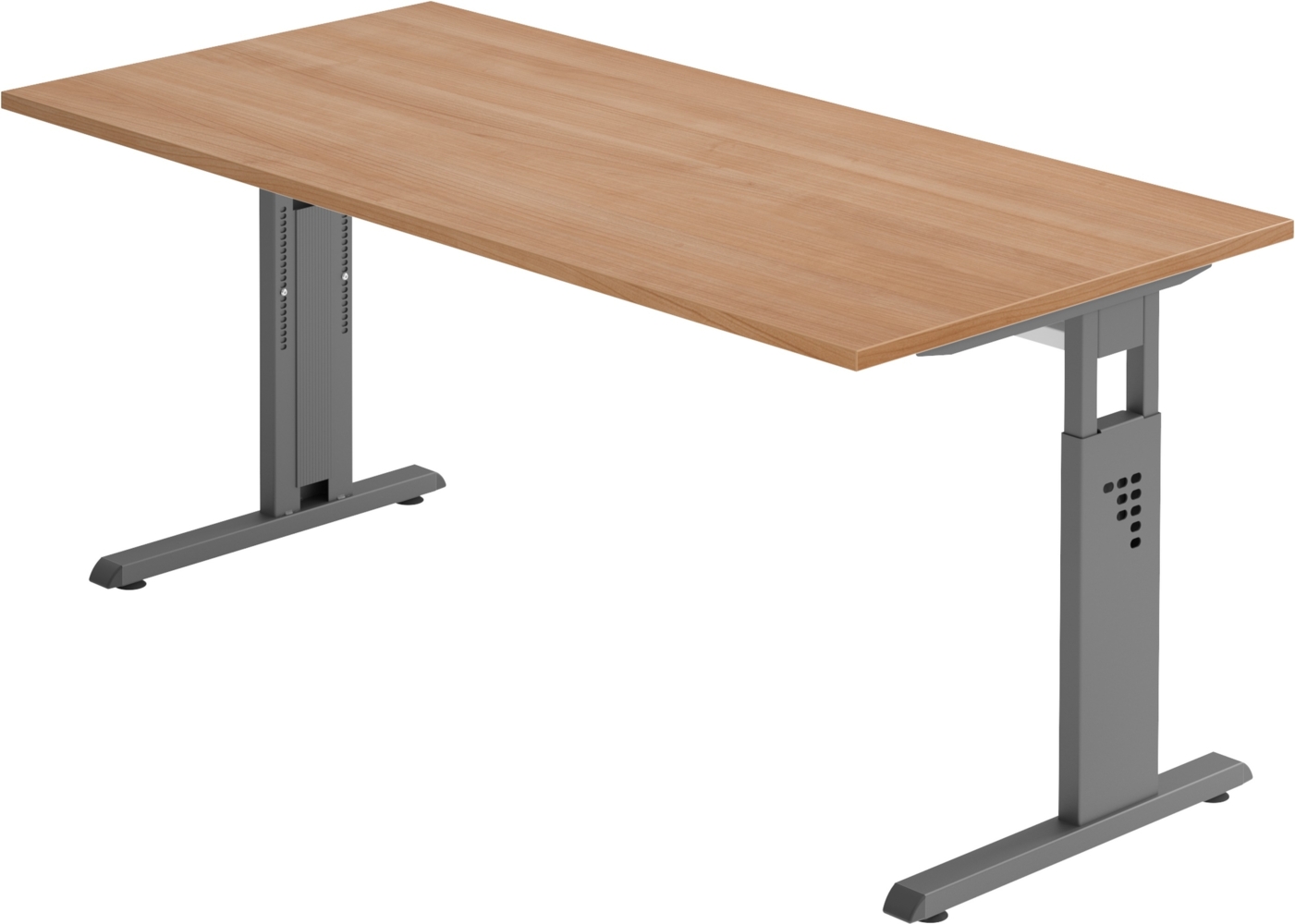 bümö höhenverstellbarer Schreibtisch O-Serie 160x80 cm in Nussbaum, Gestell in Graphit - PC Tisch für's Büro manuell höhenverstellbar, Computertisch verstellbar, OS-16-N-G Bild 1