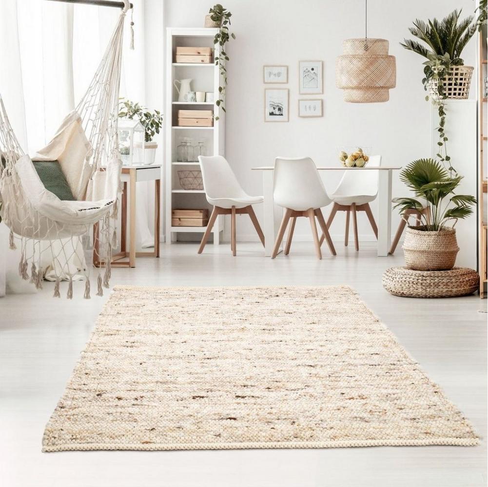 TaraCarpet Wollteppich TaraCarpet Handwebteppich Oslo, rechteckig, Höhe: 10 mm, Schurwolle Handgewebt sand meliert Wohnzimmer Schlafzimmer 070x130 cm Bild 1