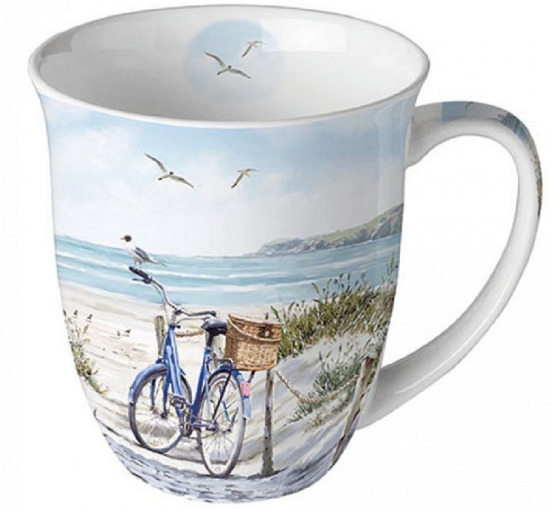 Ambiente Luxury Paper Products Becher Mug, Maritim, Strand, am Meer, Küste Tiere, Porzellan Fahrrad am Strand, Kaffee / Tee Tasse Sommer Kollektion Bild 1