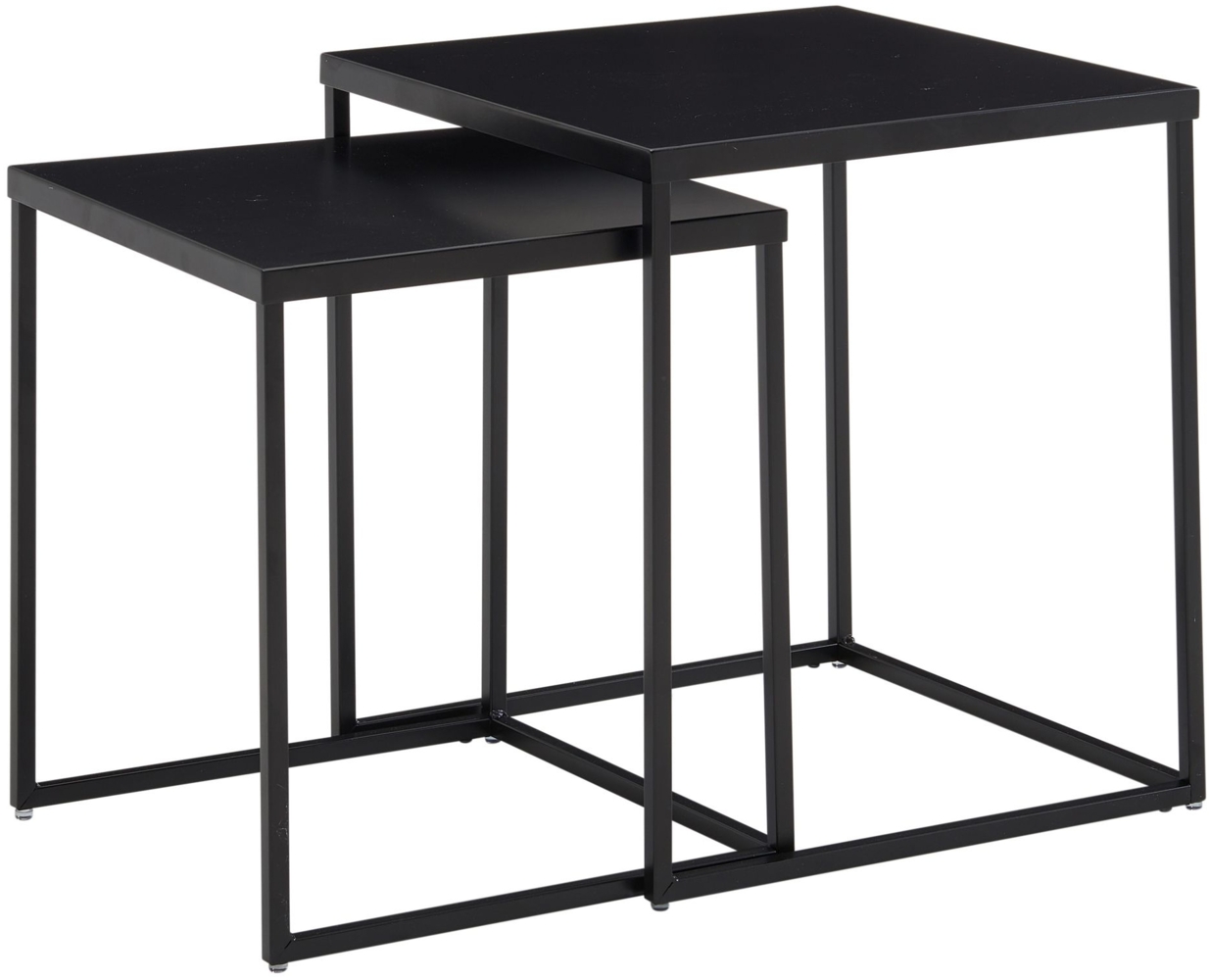 Wohnzimmertisch 2er Set Metall Beistelltisch Eckig Schwarz | Design Beistelltisch Industrial | Sofatisch Couchtisch Quadratisch | Tischset 2-teilig Satztisch Stahl Bild 1