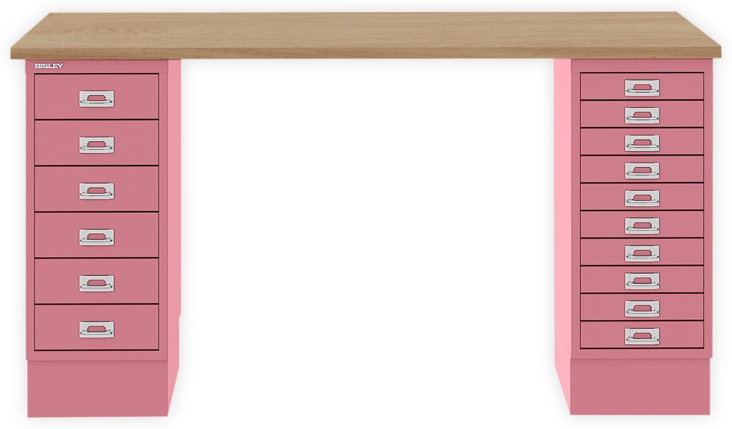 MultiDesk, 1 MultiDrawer mit 10 Schüben, 1 MultiDrawer mit 6 Schüben, Dekor natürliche Eiche, Farbe Pink, Maße: H 740 x B 1400 x T 600 mm Bild 1