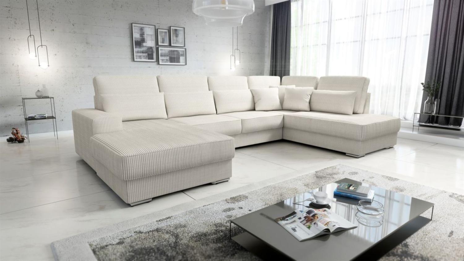 Wohnlandschaft Sofa U-Form NEVIO Stoff Scala Hellbeige Ottomane Links Bild 1