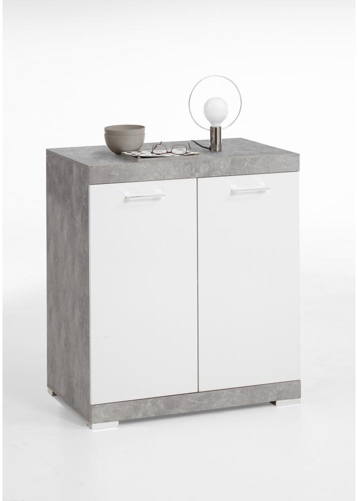 Kommode Beistellkommode Sideboard 50cm Tiefe BRISTOL 1 XL Beton grau Nb. Edelglanz weiß Bild 1