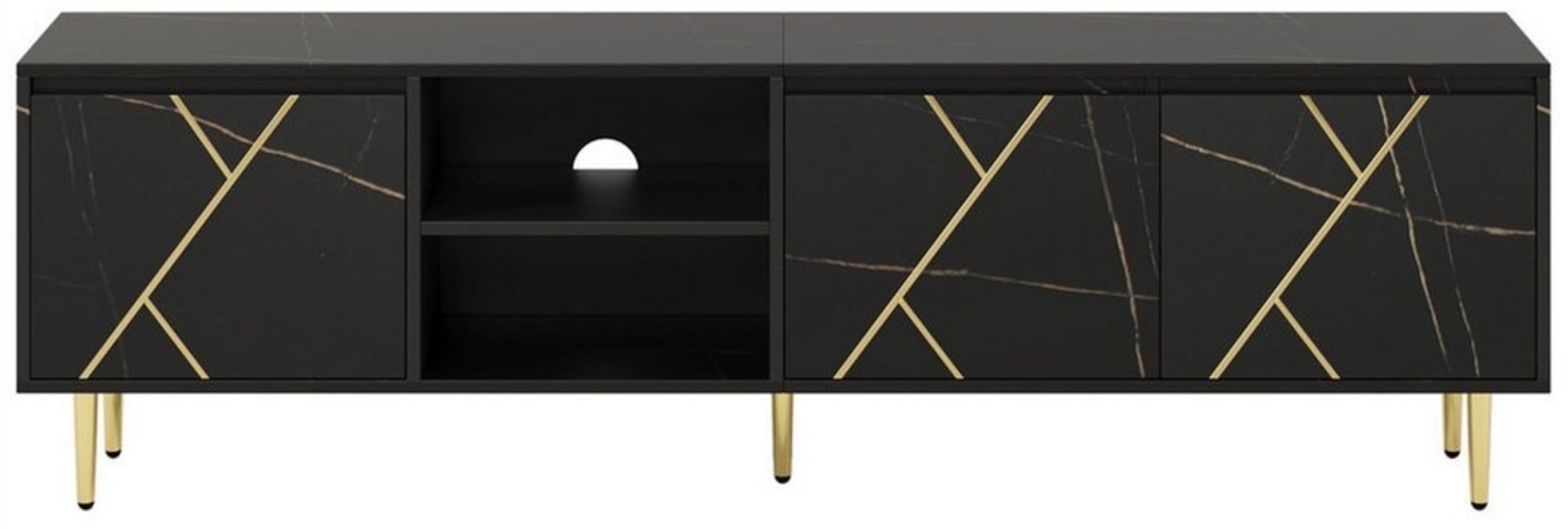 autolock TV-Schrank Großer TV-Schrank für 90-Zoll-Fernseher,200 x 35 x 60 cm mit 3 Türen und modernem Schwarz-Gold-Design Bild 1