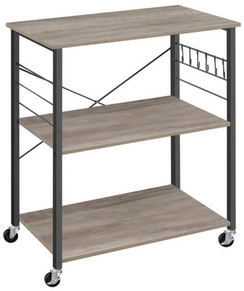 Vasagle Küchenregal auf Rollen, Servierwagen mit 3 Regalböden, Mikrowellenregal, für Minibackofen, Toaster, Wasserkocher, Metall, mit 6 Haken, Industrie-Design,40 x 80 x 82,5 cm (T x B x H), Greige-Schwarz von Songmics Bild 1