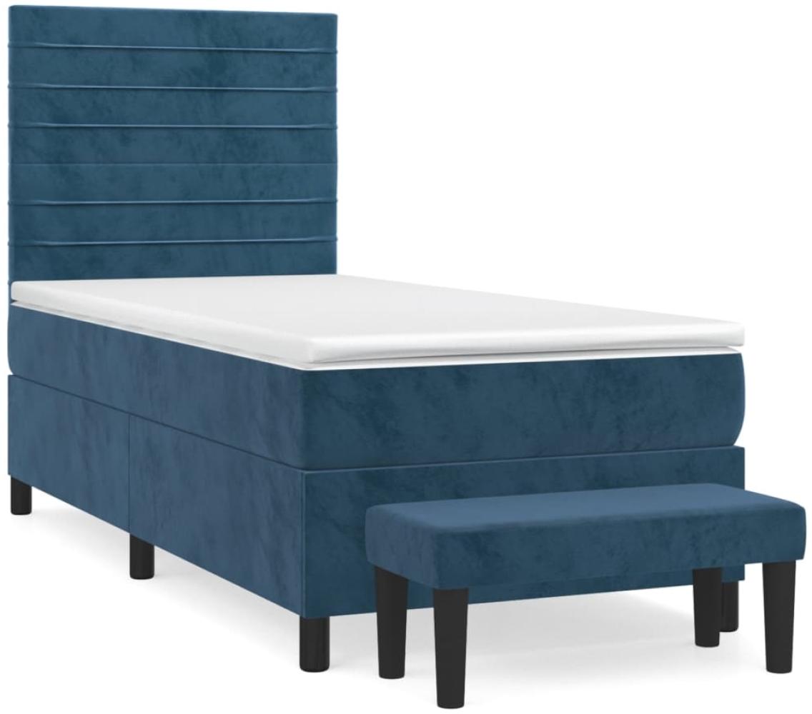 vidaXL Boxspringbett mit Matratze Dunkelblau 90x200 cm Samt 3137885 Bild 1
