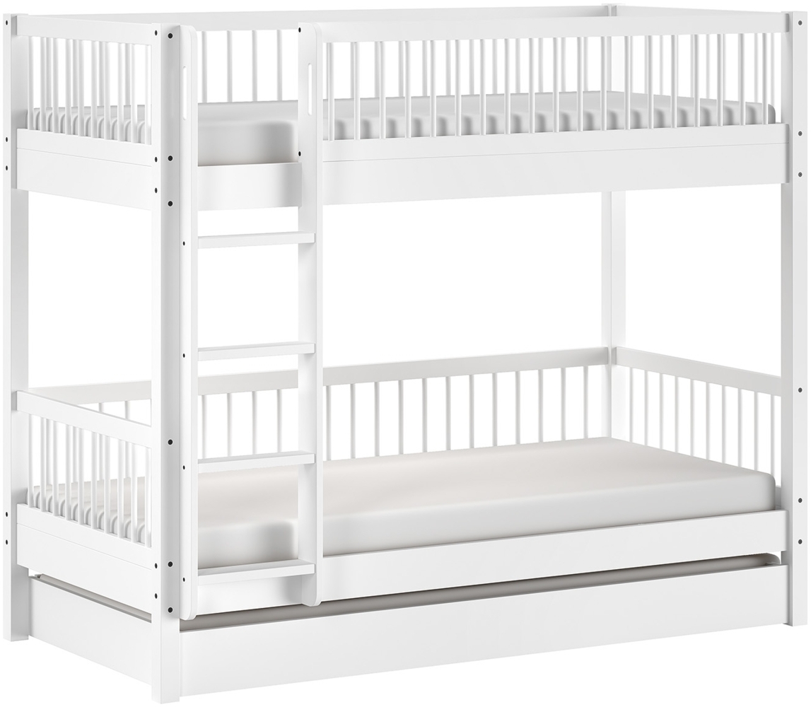 Etagenbett >Buche Massiv< in weiß lackiert - 207,5x175,4x97,5 (BxHxT) Bild 1