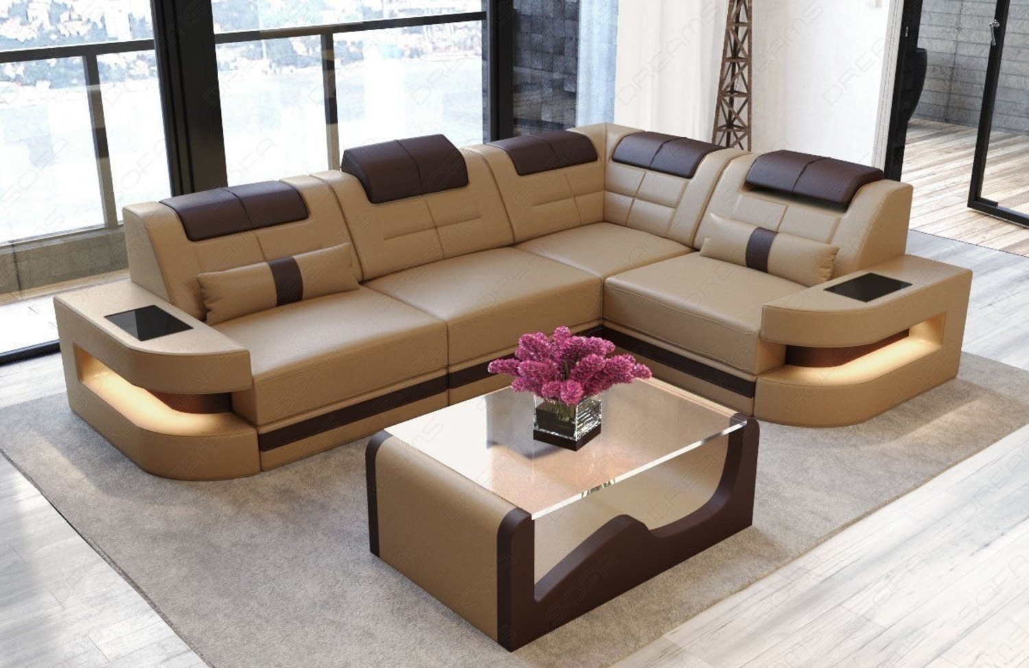 Sofa Dreams Ecksofa Ledersofa Como L Form Mini, Designersofa, Sofa mit Beleuchtung Bild 1