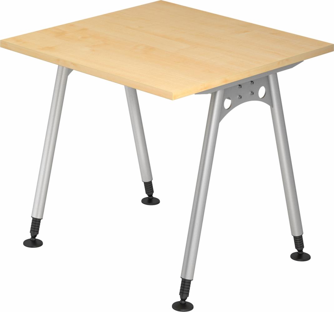 bümö manuell höhenverstellbarer Schreibtisch 80x80 cm in Ahorn - PC Tisch höhenverstellbar & klein, höhenverstellbarer Tisch Büro, kleiner Computertisch verstellbar, A-Serie, AS-08-3 Bild 1