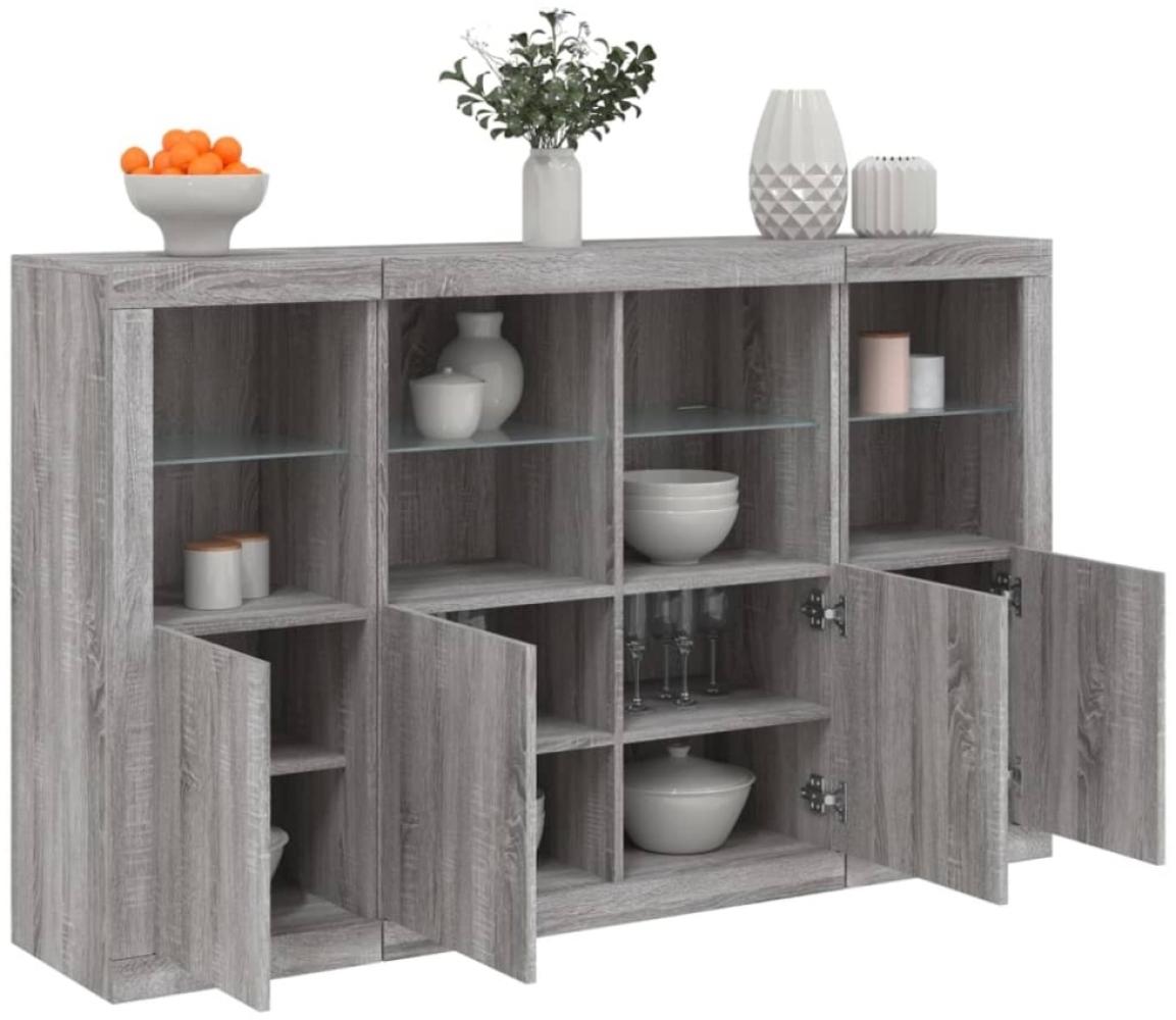 vidaXL Sideboards mit LED-Leuchten 3 Stk. Grau Sonoma Holzwerkstoff 3209119 Bild 1