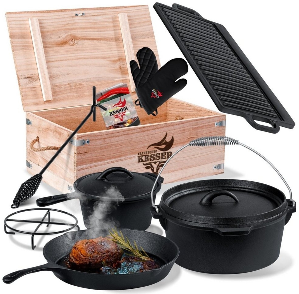 KESSER Feuertopf, Dutch Oven Set in Holzkiste mit Dutch Oven Mit viel Zubehör Bild 1