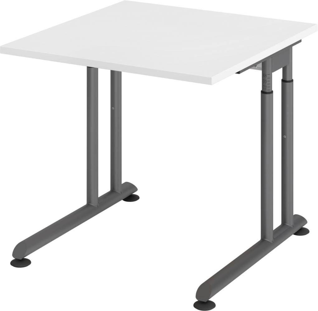 bümö höhenverstellbarer Schreibtisch Z-Serie 80x80 cm in weiß, Gestell in Graphit - PC Tisch klein für's Büro manuell höhenverstellbar, Computertisch verstellbar, ZS-08-W-G Bild 1