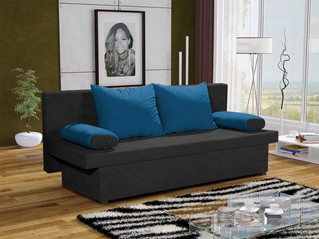 Sofa Schlafsofa inklusive Bettkasten DANNY Schwarz / Blau Bild 1