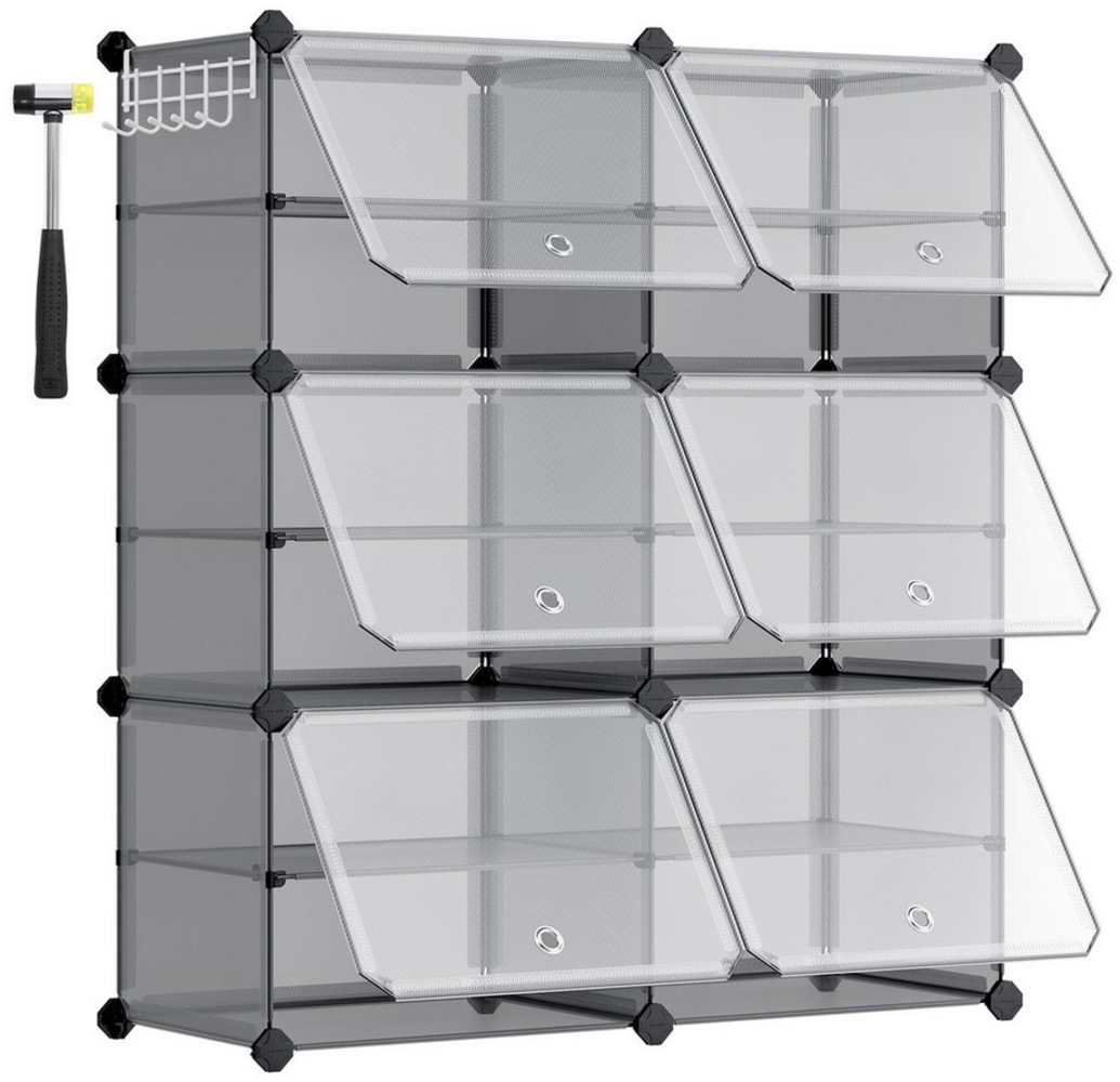 SONGMICS Schuhregal mit 6 Fächern, Schuhschrank, 30 x 40 x 30 cm pro Fach, schmal, mit Türen, Stahlrahmen, Kunststoff, für Flur, Schlafzimmer, Eingangsbereich, schiefergrau Bild 1