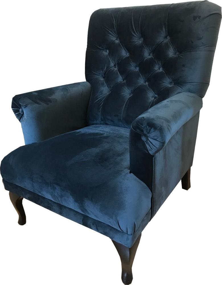 Casa Padrino Luxus Chesterfield Samt Sessel Mitternachtsblau / Schwarz 82x75 x H. 93 cm - Chesterfield Wohnzimmer Möbel Bild 1