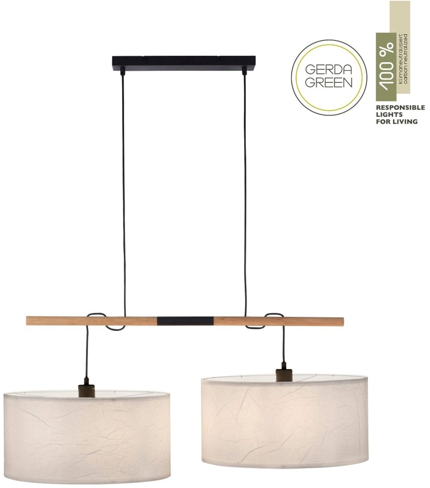 JUST LIGHT 14182-16 Green Sofie Pendelleuchte 2-flammig E27 Schwarz Papierschirm Weiß Bild 1