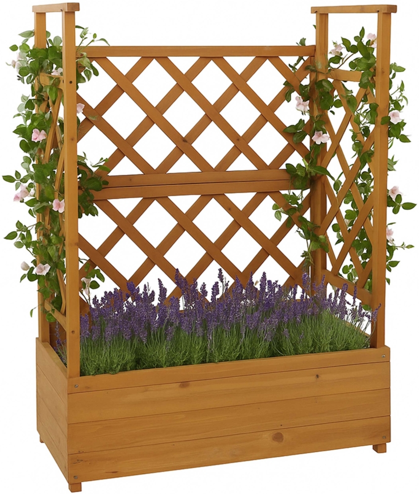 Hochbeet HWC-P67, Pflanz-/Blumenkasten Pflanzkübel Rankgitter Rankhilfe Spalier Holz MVG 114x85x44cm ~ natur Bild 1