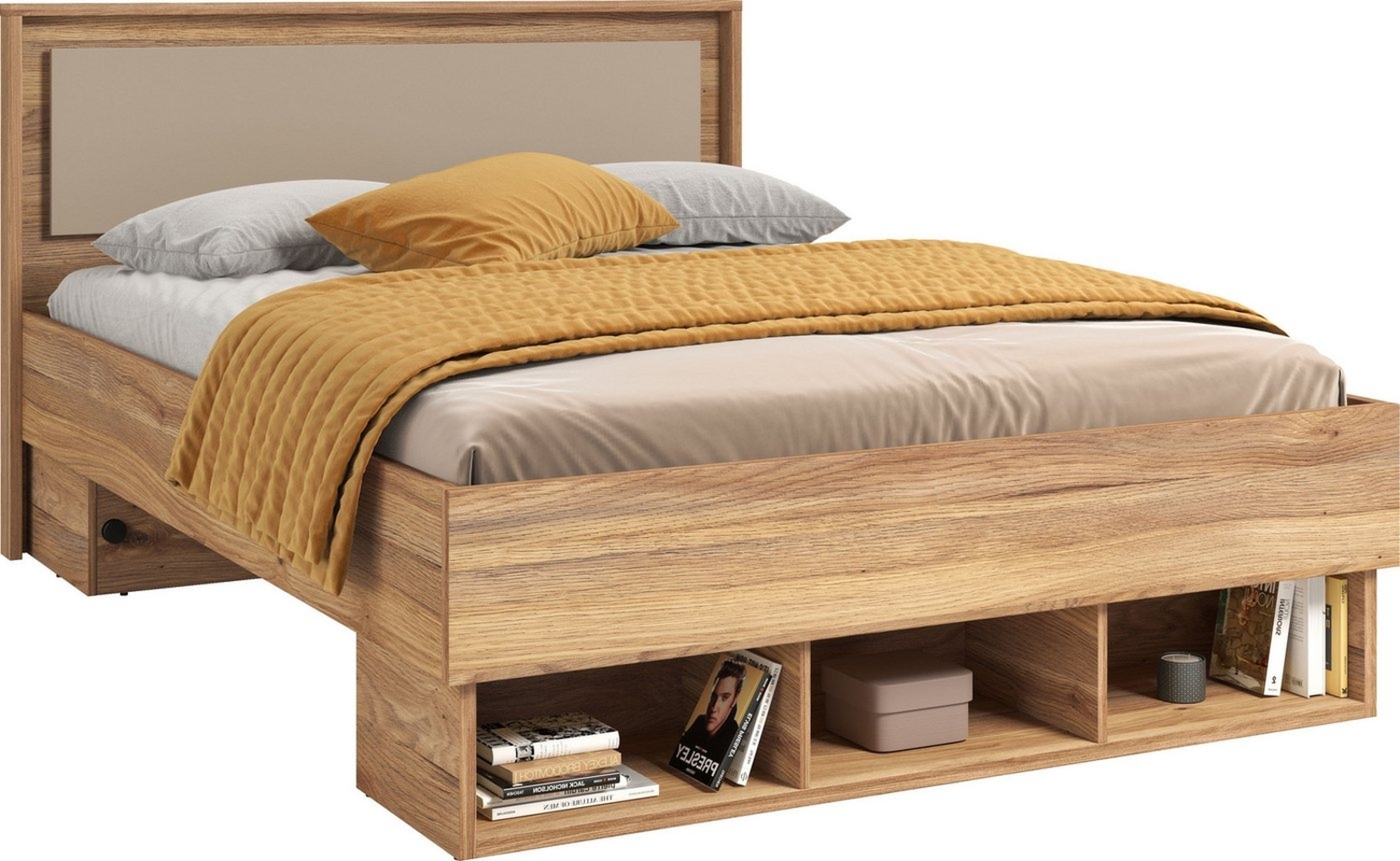 Home affaire Bettgestell Wharton, 140, 160 oder 180cm Breite, Made in Europe (mit oder ohne Stauraumschubladen), Doppelbett mit offenen Regalen, FSC-zertifizierter Holzwerkstoff Bild 1