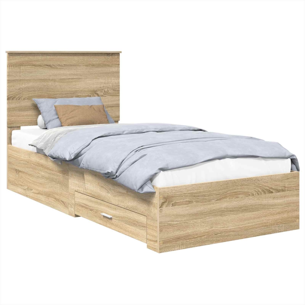vidaXL Bettrahmen mit Kopfteil Sonoma-Eiche 100x200 cm Holzwerkstoff 3409687 Bild 1