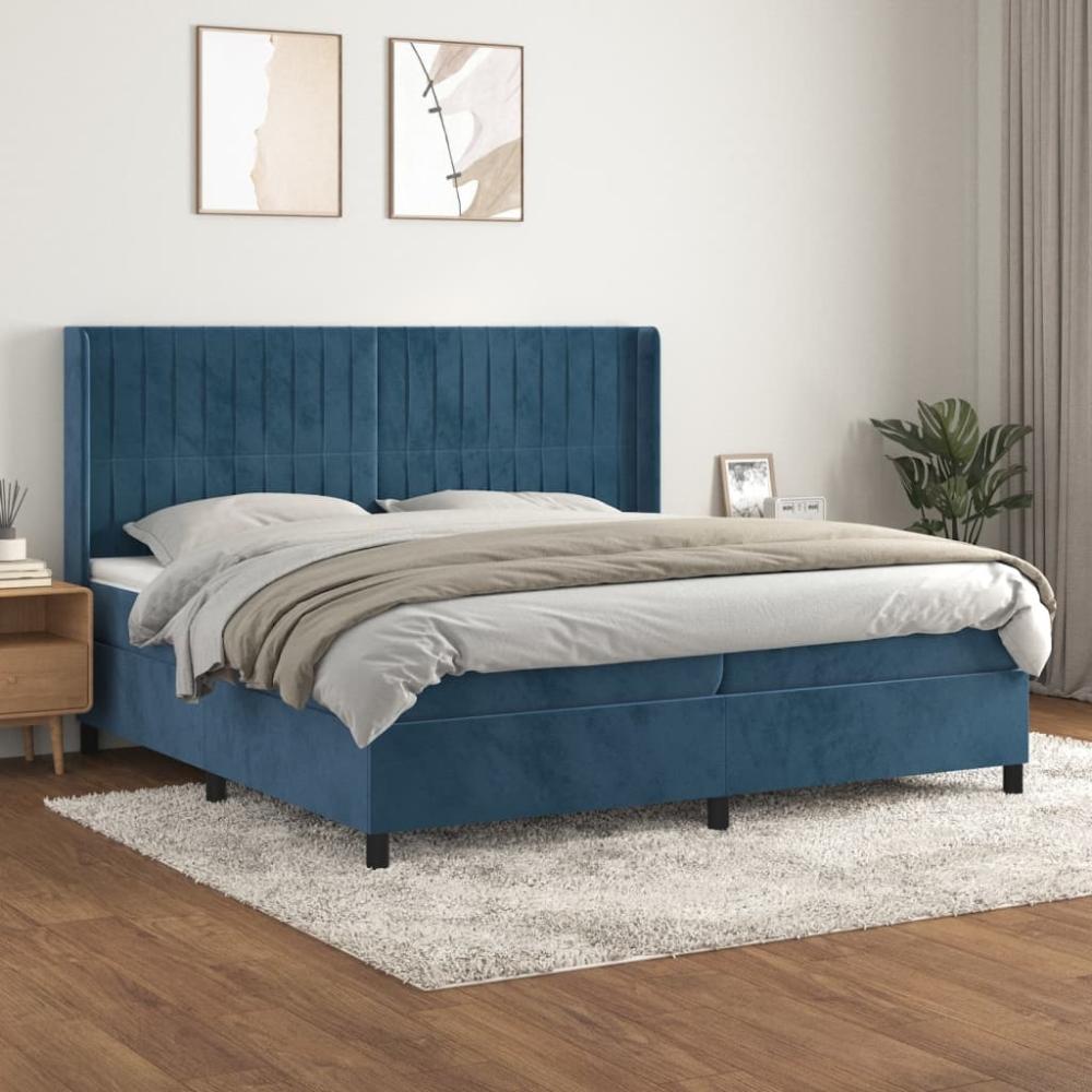 vidaXL Boxspringbett mit Matratze Dunkelblau 200x200 cm Samt 3132823 Bild 1