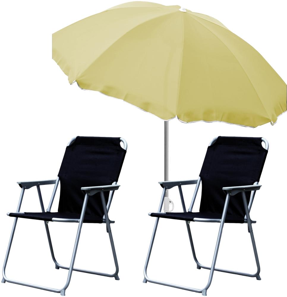 2x Campingstuhl Klappstuhl Schwarz + Sonnenschirm Ø200cm Beige Bild 1