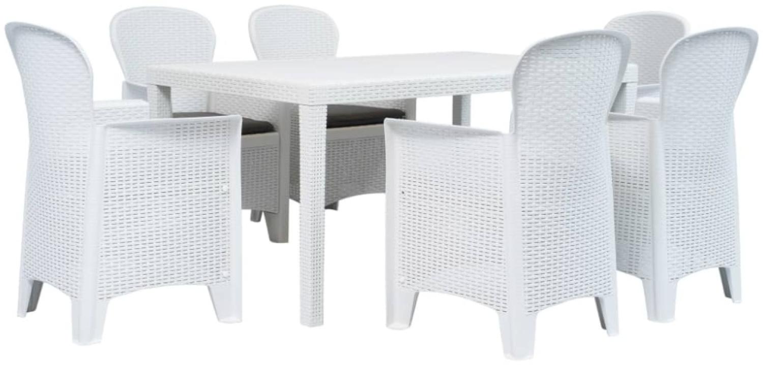 vidaXL 7-tlg. Garten-Essgruppe Kunststoff Weiß Rattan-Optik 276125 Bild 1