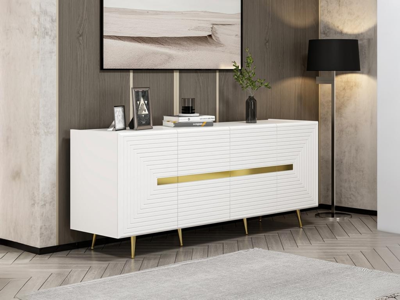 Vente-unique - Sideboard mit 4 Türen - MDF - Weiß & Goldfarben - MOLYA von Pascal Morabito Bild 1