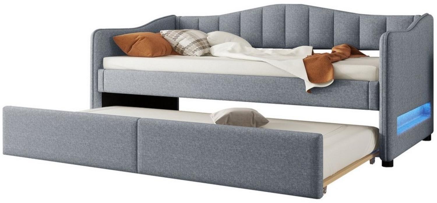 Flieks Daybett, LED Schlafsofa Polsterbett 90x200cm mit Ausziehbett 90x200cm Bild 1