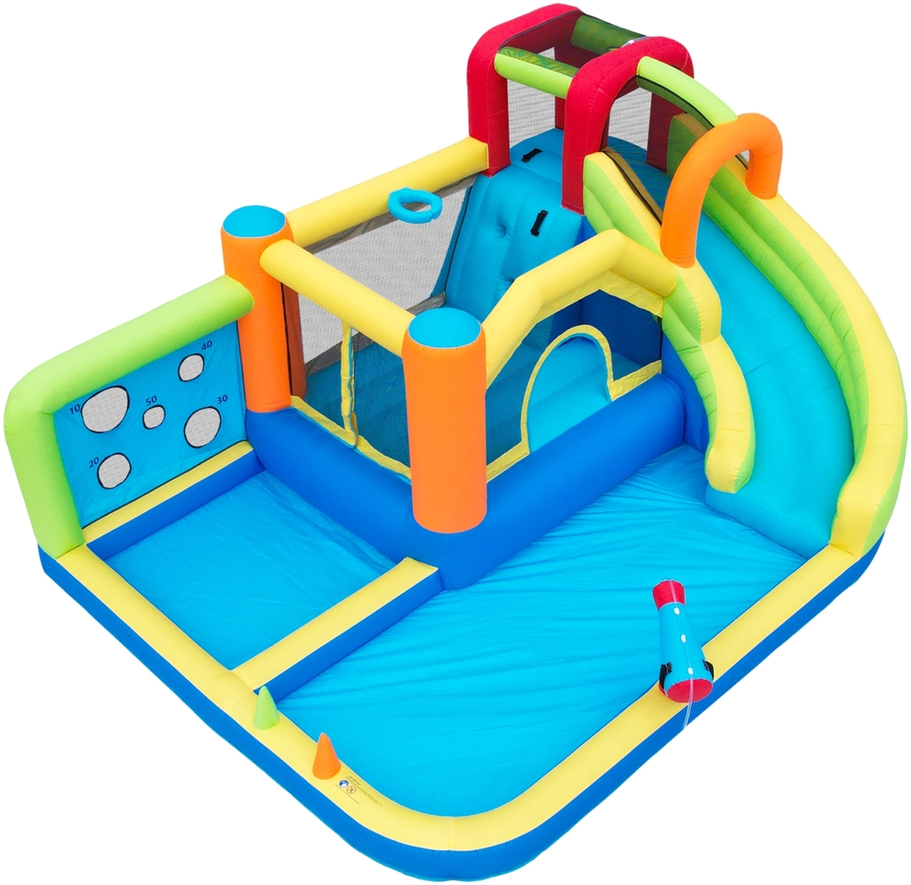 Outdoor-Hüpfburg mit 450W-Gebläse, Wasserrutsche, Wurfpunktwand,Basketballkorb,Kletterwand Bild 1