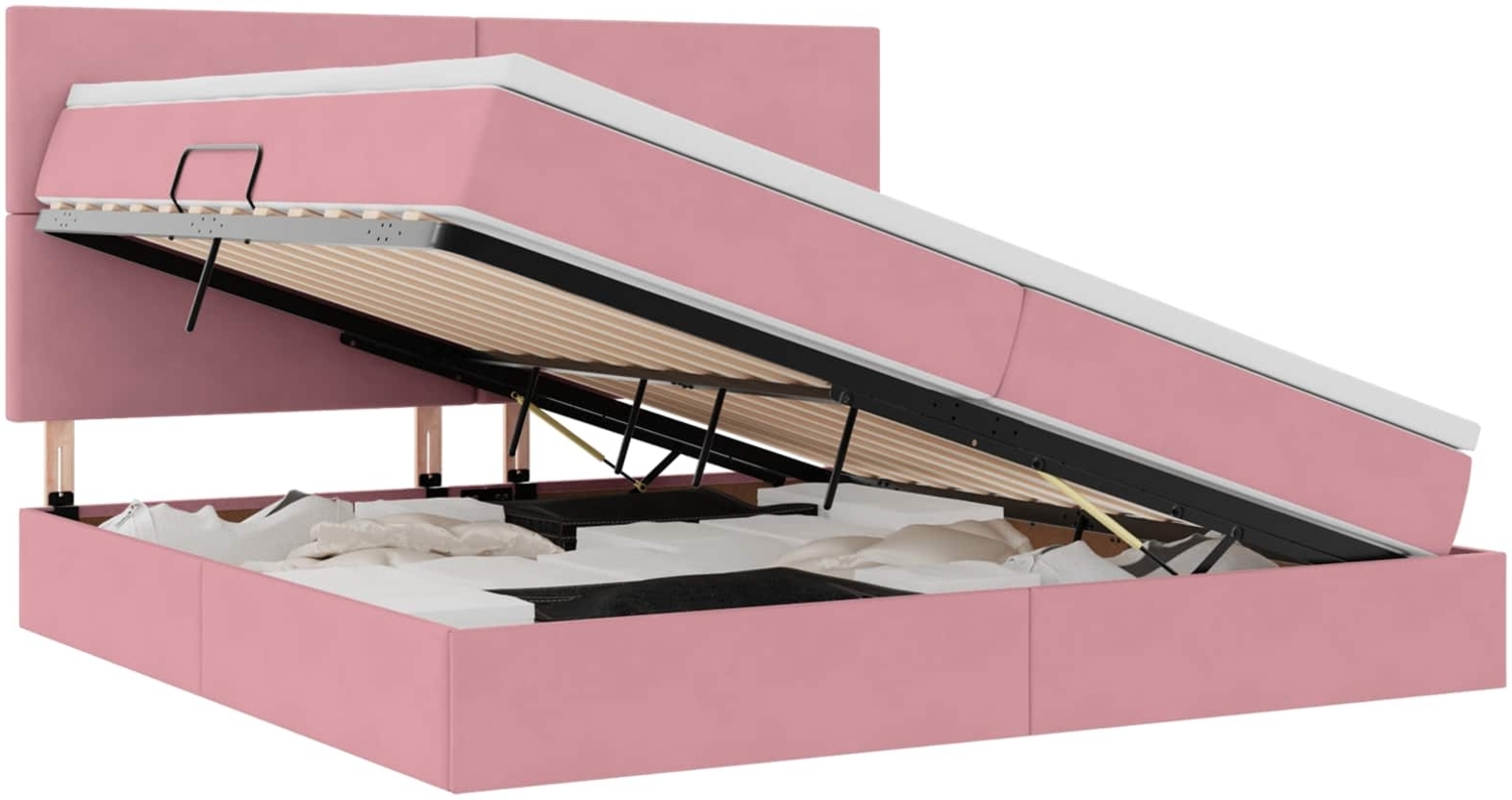 vidaXL Bett mit Stauraum und LED mit Matratze Rosa 200x200 cm Samt 3371996 Bild 1